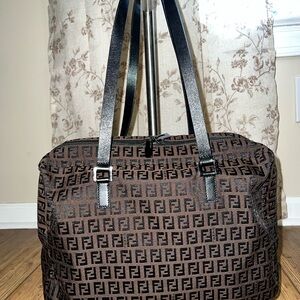 Fendi Brown Zucchino Jacquard Shoulder Bag